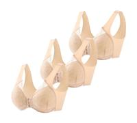 Pull On Bras For Women Uk-Sleep Bra 3Pc Women'S Front Side Buckle Lace Edge Without Steel Ring Movement Seamless Gathering Adjustment Yoga Sleep Large Bra (Beige, L)