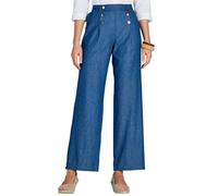 Pull On Denim Trousers Stylish Button Detailing Wide Leg Amber Blue 18XS