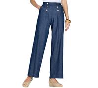 Pull On Denim Trousers Stylish Button Detailing Wide Leg Amber Dark Blue 10XS