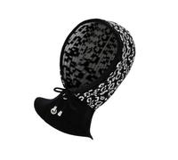 Pull-on Knit Hood with Integrated Neck and Shoulder Layer, Black | Leopard Print Finish, Continuous Head and Neck Coverage, Compact Foldable Shape for Commuting and Walking