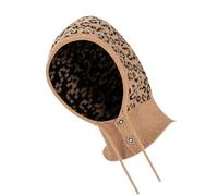 Pull-on Knit Hood with Integrated Neck and Shoulder Layer, Khaki | Leopard Print Finish, Continuous Head and Neck Coverage, Compact Foldable Shape for Commuting and Walking