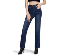Pull-On Straight Leg Jeans for Women,High Waisted Stretchy Denim Pants