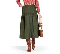 Pull-On Stretch Tiered Cord Skirt with Elasticated Waist and Pockets 29-Inch Long Casual A-Line Skirt Amber Green 18