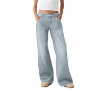 Pull on Wide Leg Jeans for Women - High Waisted Wide Leg Magic Denim Trousers | Extra Firm Power Mesh Panel & Pull-On Design | Trendy Tummy Control Straight Leg Jeans Denim Pants