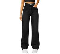 Pull on Wide Leg Jeans for Women UK - High Waisted Pull On Stretch Comfy Trousers Casual Denim Pants with Pockets | No Hemming Needed, Perfect Ankle Grazer