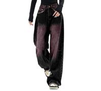 Pull on Wide Leg Jeans for Women UK, High Waisted Stretchy Baggy Ladies Straight Work Trousers Elastic Waist Jeggings Leggings Everyday Wear Women's Denim E-Girl Streetwear Fashion Loose Casual