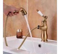 Pull-Out All-Copper Bathroom hot and Cold Telescopic Basin Bathroom Faucet, Short Antique