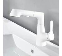 Pull Out Basin tap,liftable,Single with extendable 2 Functions Sprayer,360°rotatable Bathroom Sink Mixer Faucet,Single Lever hot and Cold Mixer,White