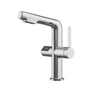 Pull Out Bathroom Faucet, Lifting Basin Sink Mixer Tap with LCD Display, Brass Core G1/2 Inlet,Safe and Reliable(A.Silver)