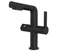 Pull Out Bathroom Lifting Brass Bathroom Sink Faucet with Temperature Display, 360° Rotation 2 Function Basin Deck Mount Single Handle Hot and Cold Vanity Mixer Tap,Gray(Nero)