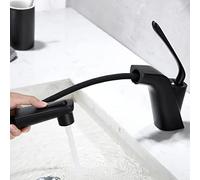 Pull Out Bathroom Mixer Basin Faucet Brass Hot and Cold Telescopic Shower Mode Bathroom Sink Faucets-Black(Cromo)