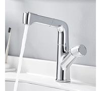 Pull Out Bathroom Mixer Basin Faucet Brass Telescopic Hot and Cold Rotating Sink Faucets-Black(Nero)