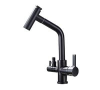 Pull Out Brass Kitchen Mixer Tap, Dishwasher Connector Dual Lever (Black) | 360° swivel, ceramic disc cartridge, anti-limescale aerator, quick-fit tails, single-hole fit, multi-finish