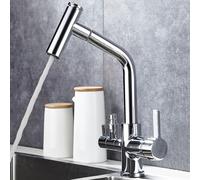Pull Out Brass Kitchen Mixer Tap, Dishwasher Connector Dual Lever (Chrome Plated)
