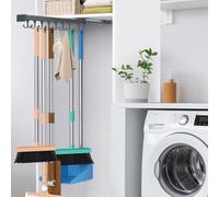 Pull Out Broom Holder, Multifunctional Slide Broom And Mop Storage/Organizer With Adjustable Double Row Sliding Hook, Garage Organization Hooks, for Closet Laundry Garage 46CM - grey - 46cm/18.11inch