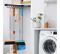 Pull Out Broom Holder With Adjustable Double Row Sliding Hook, Multifunctional Slide Broom And Mop Storage/Organizer Garage Organization Hooks, for Closet Laundry Garage Cupboard - 46cm/18.11inch