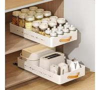 Pull-Out Cabinet Drawer - Adhesive Heavy-Duty Slide Organizer with Handle Roll Out Extendable Sliding Drawer No Need Drill and Nailing for Kitchen, Bathroom, and Under-Sink Storage 35cm Wide