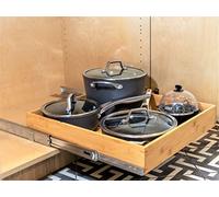 Pull Out Cabinet Drawer Organizer, Sliding Bamboo Wood Storage Rack Organization, Gliding Cupboard Shelf for Kitchen, Pantry, Slide Out Spice Rack Container Lid Organizer with Dividers, 20.5''W x