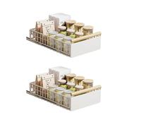 Pull Out Cabinet Organiser, 2PCS pull out kitchen storage Foldable, 23.5*11*39.5~56.5cm, Kitchen Cupboard Organiser with Handle, Adjustable Drawers, Slide Out Drawers for Kitchen Cabinets, White