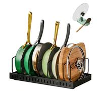 Pull Out Cabinet Organiser for Kitchen Cupboard, Extendable Pot and Pan Organiser Rack, Expands from 42 to 66.5 cm, Slide Out Pan Lid Holder with 8 Adjustable Dividers