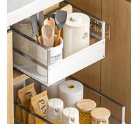 Pull Out Cabinet Organiser No Drill Slide Out Drawers with Self Adhesive Heavy Duty Pull Out Shelf Kitchen Storage Drawer with Stainless Steel Handles for Kitchen, Pantry,Bathroom,16.5"x11.02"x6.3''