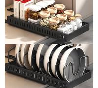 Pull Out Cabinet Organiser,Pan Lid Holder,Pull Out Kitchen Storage,Heavy Duty Storage Slide Out Drawers for Kitchen Cabinets,Pull Out Drawers for Cupboards Living Room,Home(Black/21W*42D*3.2Hcm)