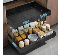 Pull Out Cabinet Organizer, Extendable Slide Out Drawer Storage Shelves, Fixed with Adhesive Nano Film, Heavy Duty Pull Out Kitchen Storage Drawer for Kitchen Cupboard Bathroom, No Need Nails