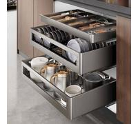 Pull Out Cabinet Organizer, Large Capacity Multi-Tier Slide Out Drawer, Aluminum Alloy & Stainless Steel, Space Saving Pantry Solution