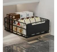 Pull Out Cabinet Organizer Slide Out Drawer Storage Shelves Cupboard Organiser Sliding Cabinet Basket for Kitchen, Bathroom, Bedroom with Silent Slide No Drilling and Nailing Black, 24.5 * 37.5 * 19cm