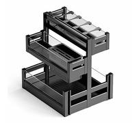 Pull Out Cabinet Organizer with Reinforced Glass and Aluminium, 3 Shelves for Kitchen and Medicine Storage, Sliding Drawers for Easy Access