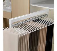 Pull Out Closet Valet Rod Adjustable 11.8 23.6 In Aluminum Clothes Hanger Rail Soft Close Damping Dual Tracks for Easy Hanging Space Saving White