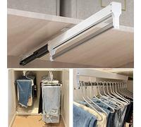 Pull Out Clothes Rail, Adjustable Pull Out Hanger Rail Rod for Wardrobe Trousers Clothing Storage, Space Saving, Load 25kg (White 292mm)