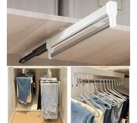 Pull Out Clothes Rail, Adjustable Pull Out Hanger Rail Rod for Wardrobe Trousers Clothing Storage, Space Saving, Load 25kg (White 597mm)