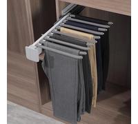 Pull Out Clothes Rail - Heavy Duty Extendable Trouser Hangers with Non-Slip Flocking, Sliding Wardrobe Pull Out Hanger Rail, Space Saving Telescopic Clothes Rail, Stainless Steel