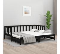 Pull-out Day Bed Black 2x(90x190) cm Solid Wood Pine Berkfield Home Black One Size