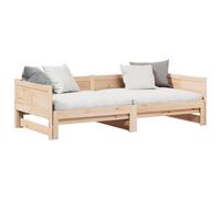 Day Bed Natural Solid Pine Wood Pull-Out Trundle 203.5x184x56.5cm Modern Guests