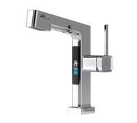 Pull-Out Digital All-Copper Basin Hot and Cold Water Faucet, Chrome Color (Digital Display)