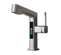 Pull-Out Digital Display All-Copper Basin Hot and Cold Water Faucet, Gray (Digital Display)