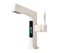 Pull-Out Digital Display All-Copper Basin Hot and Cold Water Faucet, Milky White (Digital Display)