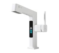 Pull-Out Digital Display All-Copper Basin Hot and Cold Water Faucet, White (Digital Display)
