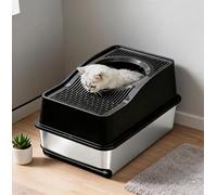 Pull-Out Drawer Stainless Steel Cat Litter Tray,Fully Enclosed Hooded Design, Odour Lock High Raised Sides Anti-Litter Scatter Hygienic Metal Litter Box, Easy Wipe Clean Stylish for Indoor Cats