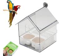 Pull-Out External Parrot Feeder,18.5x14.5x14cm Bird Feeder House,Stable Installation,With Two Food Troughs,Pull-Out Design,Easy To Fill,Easy To Clean,For Balcony Patio Garden (Green)