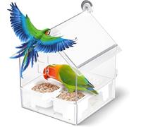 Pull-Out External Parrot Feeder, 2026 New Transparent Bird Bath Tub, Bird Feeder House, Hanging Wild Birds Seed Platform with Squirrel Proof Metal Tray, for Parrot & Finch, Etc (White)