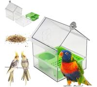 Pull-Out External Parrot Feeder, 2026 Upgraded Panoramic Pull-Out Parrot Feeder, 3 in 1 Perch & Play Parakeet Bath for Cage, Easy to Clean, No-Mess Parakeet Feeders for Indoor Outdoor Use(Green)
