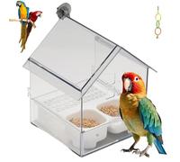 Pull-Out External Parrot Feeder, Decorative Fence Bird Feeder, Transparent Bath Tub Water Food Dish, Bird House For Finch Hummingbird Patio Balcony Garden Cats Pet Lover Watching (W)