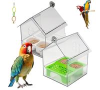 Pull-Out External Parrot Feeder, Decorative Fence Bird Feeder, Transparent Bath Tub Water Food Dish, Bird House For Finch Hummingbird Patio Balcony Garden Cats Pet Lover Watching (W+G)