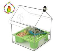 Pull-Out External Parrot Feeder,Hanging No Mess Bird Feeder For Cage With Two Food Slots,Decorative Transparent Bird Bath Tub Easy To Fill,Clean,Suitable For Birds Lovers (Green, size-a)