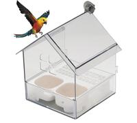 Pull-Out External Parrot Feeder, Hanging No Mess Bird Feeder for Cage with Two Food Slots, Roof-Top Bird Bath Feeder, Villa Style Transparent Water and Food Container, Large Capacity (Green)