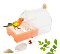 Pull-Out External Parrot Feeder, Transparent Bird Cage Feeders with Two Food Troughs, Hanging Roof Feeders for Birds, Easy to Bath, Fill, Clean for Finch and Hummingbird (E)