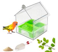 Pull-Out External Parrot Feeder, Transparent Bird Cage Feeders with Two Food Troughs, Hanging Roof Feeders for Birds, Easy to Bath, Fill, Clean for Finch and Hummingbird (B)